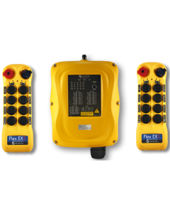 Flex EX2 system - One 110VAC receiver and two transmitters with eight 2-speed pushbuttons (4-motion, 2-speed with E-stop, Off/On/Start)